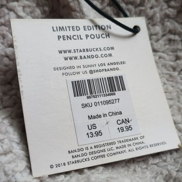 Starbucks + Bando Limited Edition Pencil Pouch, Pink/Green with Floral Print NWT - Picture 5 of 6